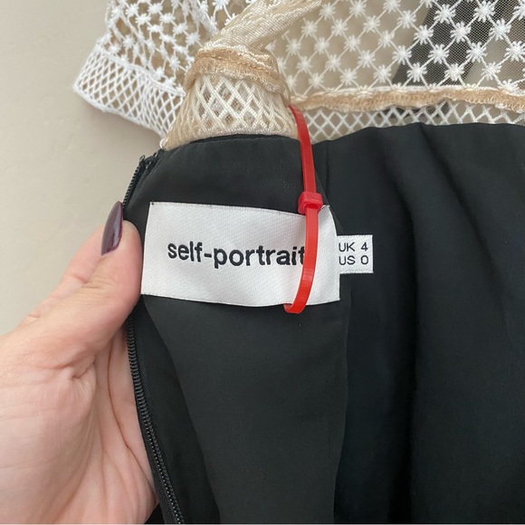 Self Portrait Black Crepe Lace Bow Cap Sleeve A Line Mini Dress - Picture 13 of 14